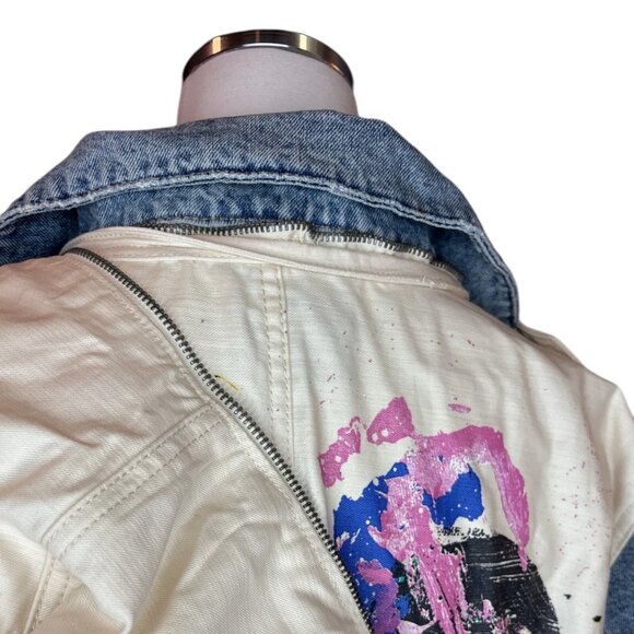 Desigual Disney Mickey Mouse Jean Jacket XS Patchwork Paint Splatter Streetwear - Picture 12 of 16